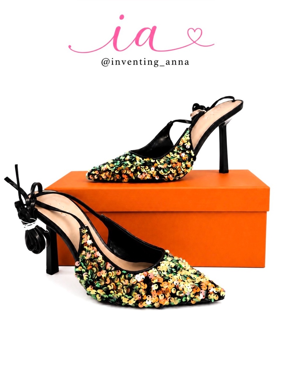 INC International Concepts Multicolor Sequined Slingback Pointed 4” Heels